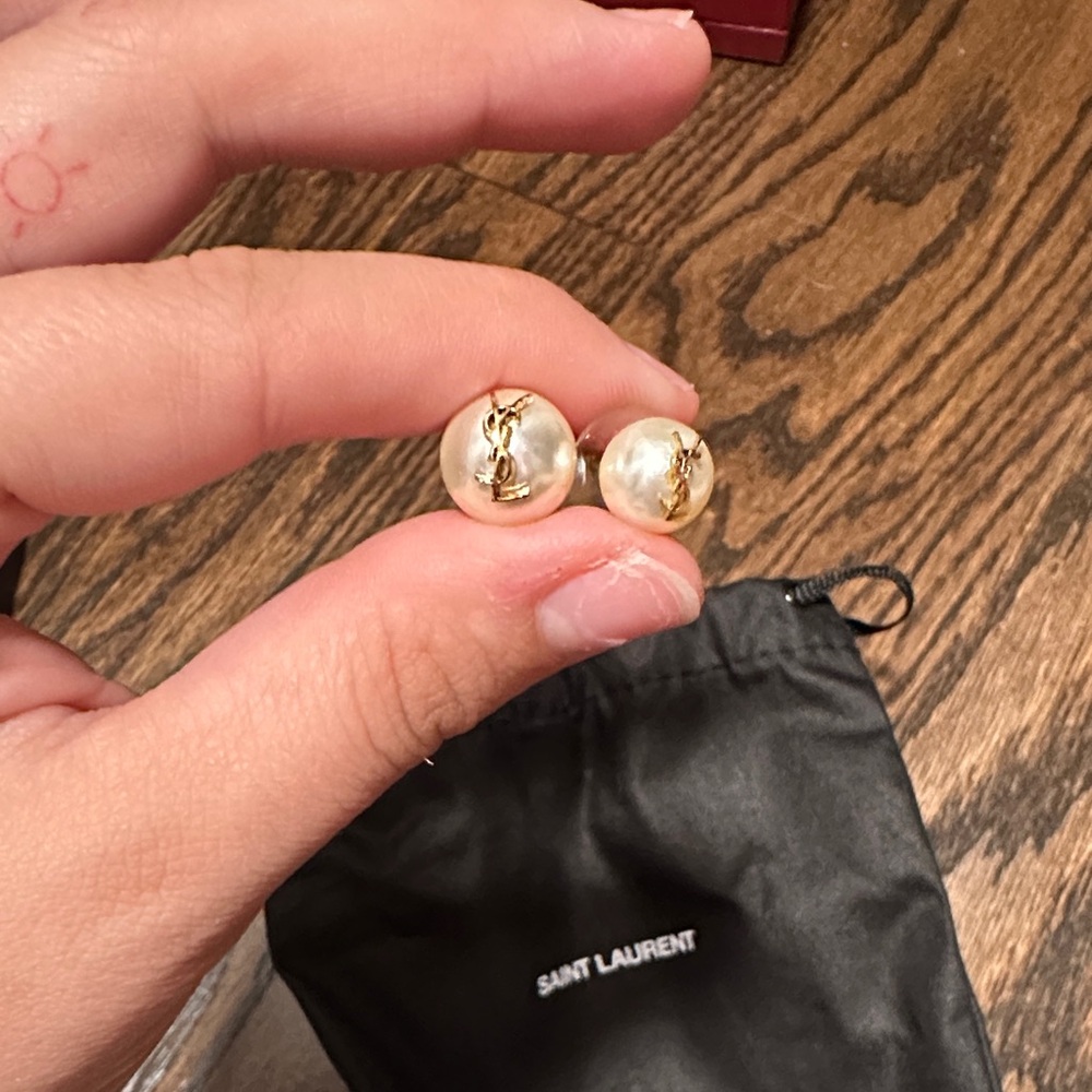 Saint Laurent Gold and Cream Earrings
